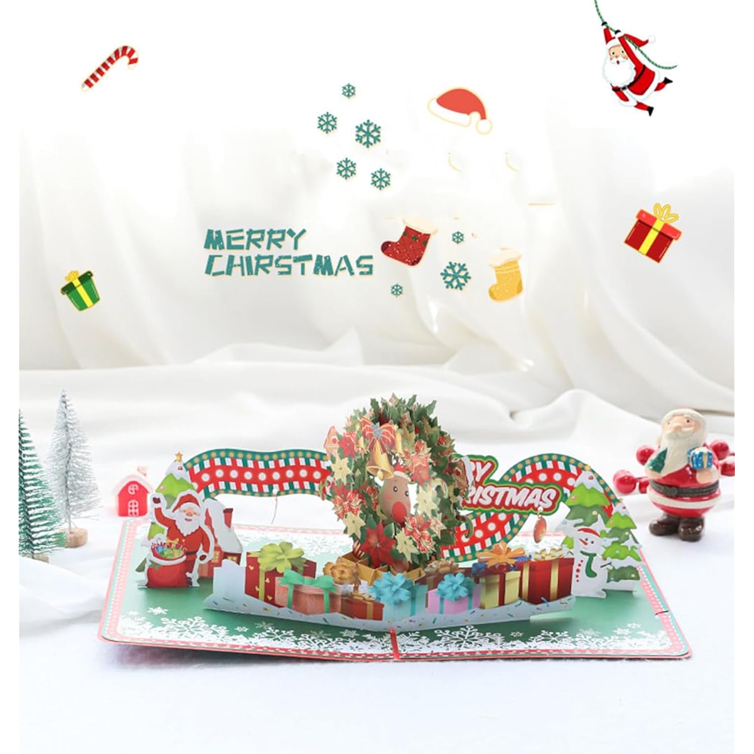 Pop Up Christmas Card 3D Christmas Wreath Greeting Cards With Envelopes