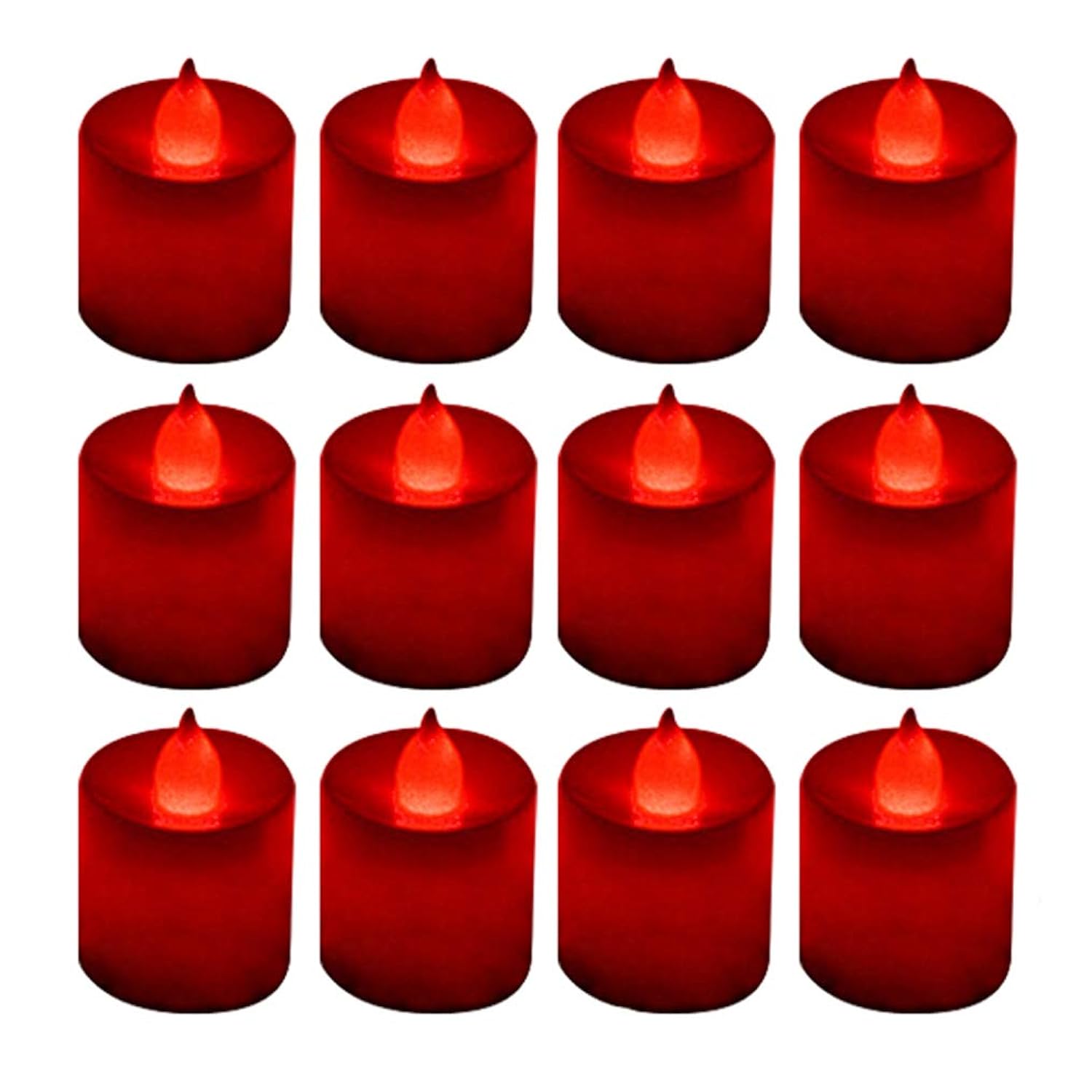 12 Pack Red Flameless Led Tea Lights Candles, Flickering Long Lasting Battery Operated Electronic Fake Candles, Decorations For Wedding, Halloween And Festival Celebration (Red)