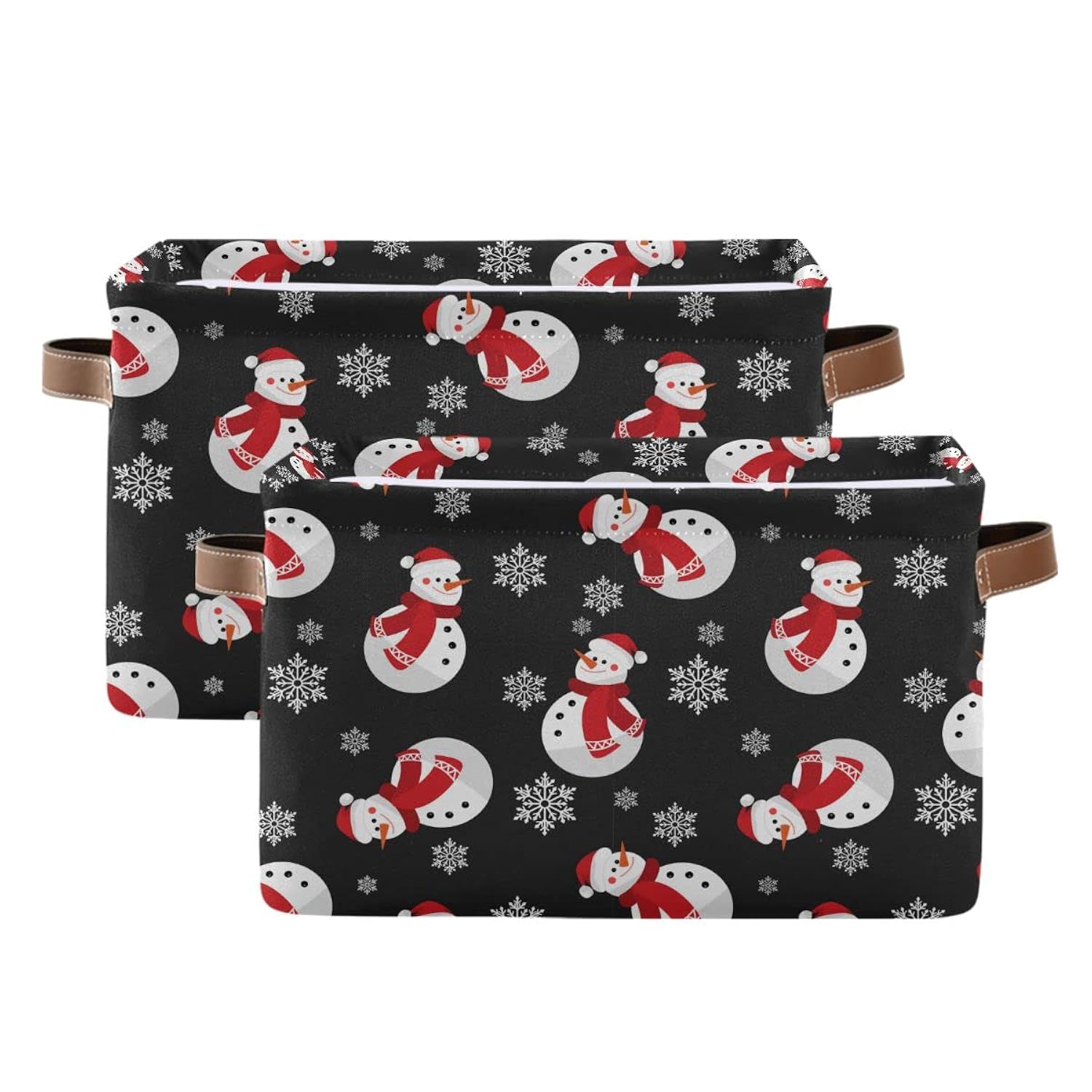 Winter Snowman Snowflake Storage Basket Fabric Laundry Baskets Christmas Holiday Xmas Decorations Storage Boxes Organizer Bag For Baby Cloth Dog Toy Book Storage Cubes Shelf Closet Bins 16×12×8