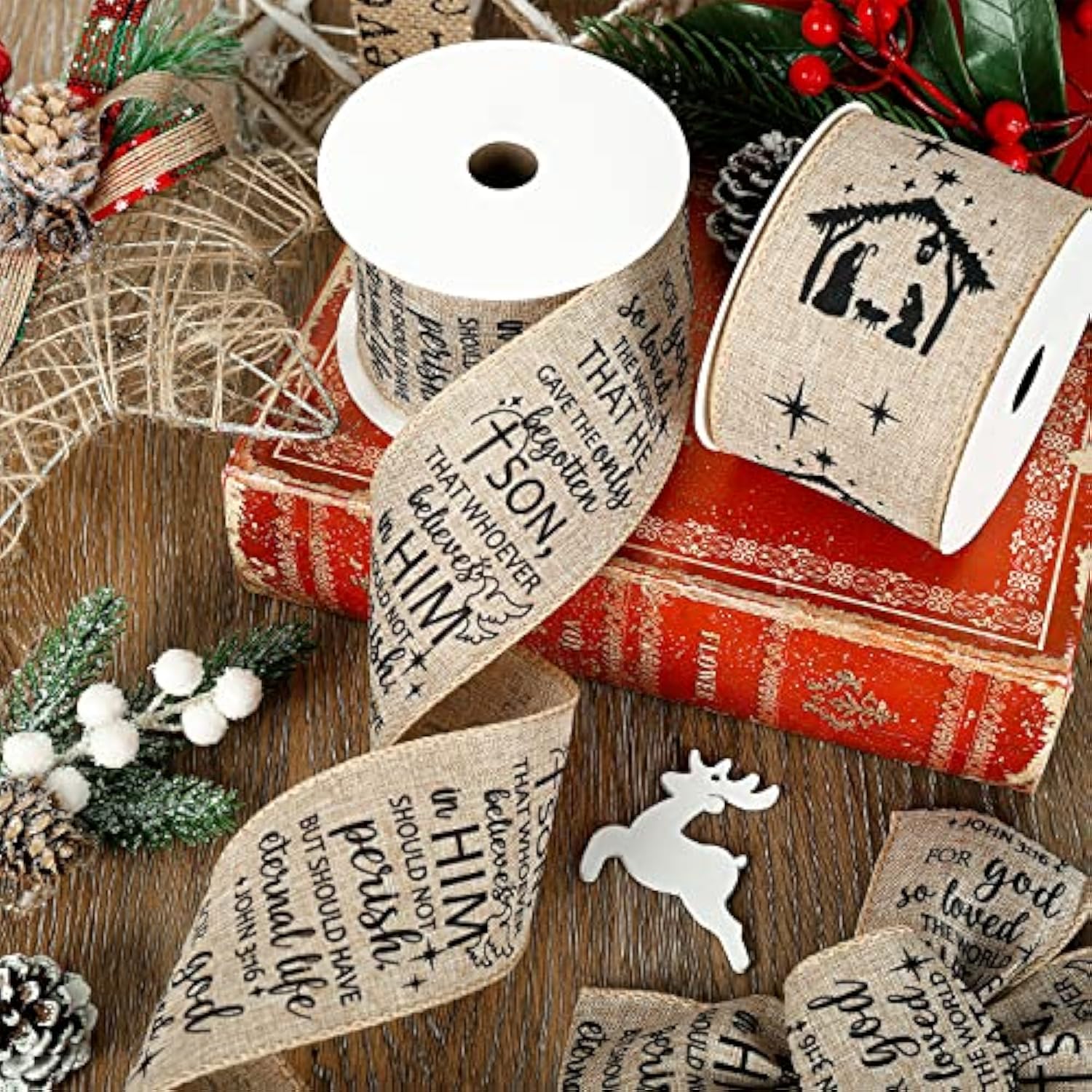 2 Rolls Christmas Jesus Wired Ribbon 2.5 Inch 20 Yard John 3:16 For Go