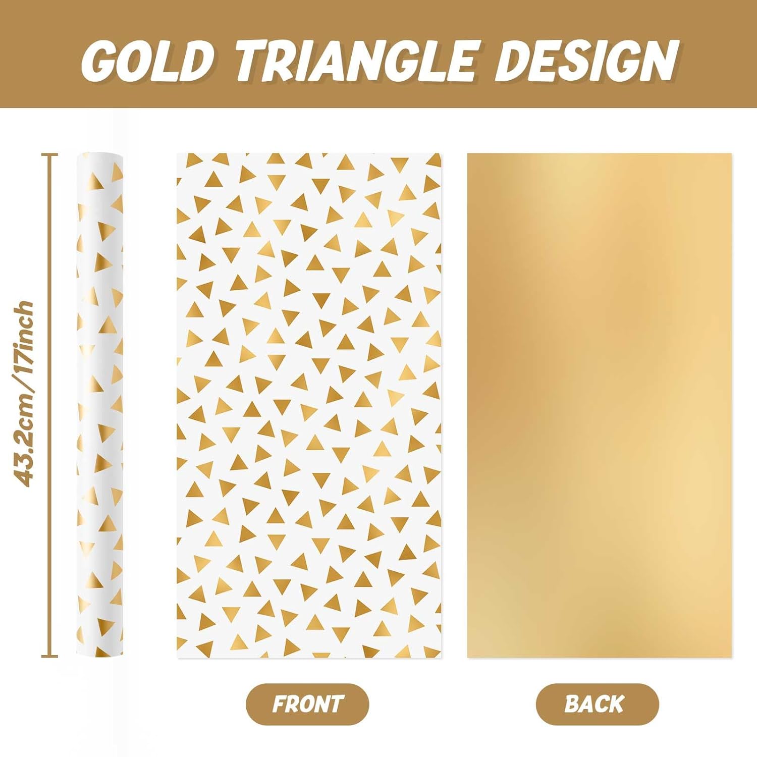 Gold Craft Gift Wrapping Paper Roll - 1 Roll 17”X 33 Ft Gold Foil Metallic Wrapping Paper Wedding Bridal Shower Wrapping Paper For Anniversary Wrap Favor Flower Wrap Supply