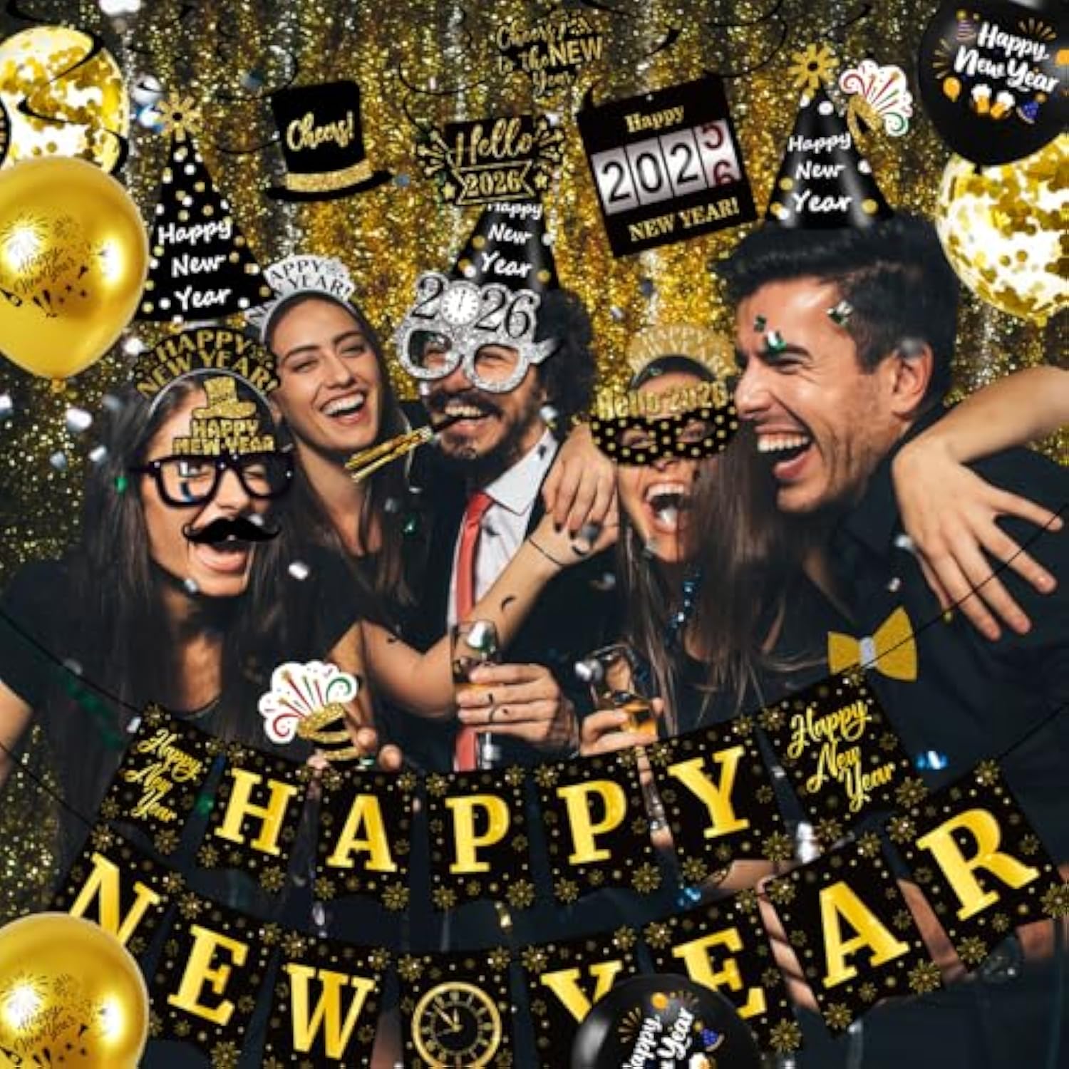 2026 New Year Eve Party Kit Banner, Hats, Balloons & Party Supplies