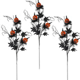 3 Pack Halloween Branches Picks Stems Glitter Fake Twig With Pumpkin Berries Black For Vases Haunted House Gothic Floral Decor Artificial Flowers Berry Stems For Vase (A)