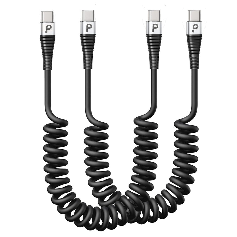 Usb C To Usb C Charger Cable [2-Pack 3Ft], Coiled Usb C Charger Cable For Car,