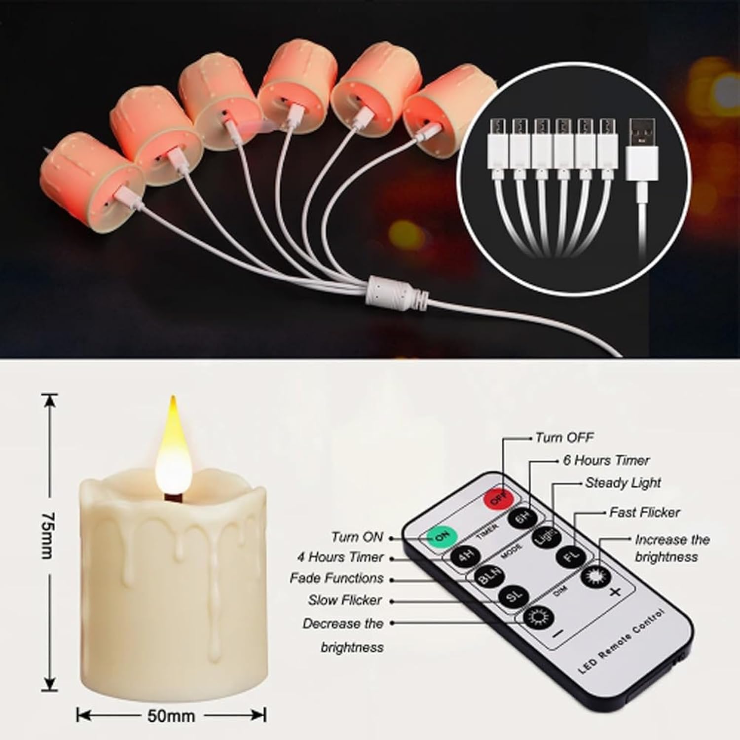 Rechargeable Tea Lights Flickering Timer Flameless Candles with Remote, 6pcs LED Tealight Votive Candles for Halloween Xmas Party Home Decor Wedding Table Centerpieces