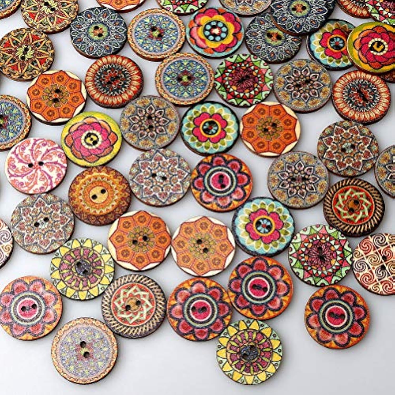 100 Pcs Mixed Color Wood Buttons, Eubags 1 Inch Natural Round Shapes R