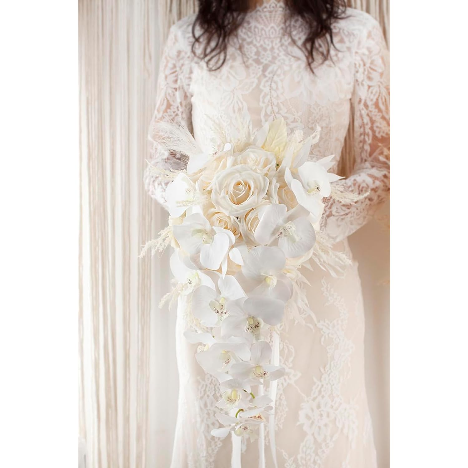 Bridal Bouquet Cascading, Nude & White Wedding Bouquets For Bride Bridesmaid 10" Artificial Flowers Bouquet For Wedding Decor