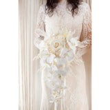 Bridal Bouquet Cascading, Nude & White Wedding Bouquets For Bride Bridesmaid 10" Artificial Flowers Bouquet For Wedding Decor