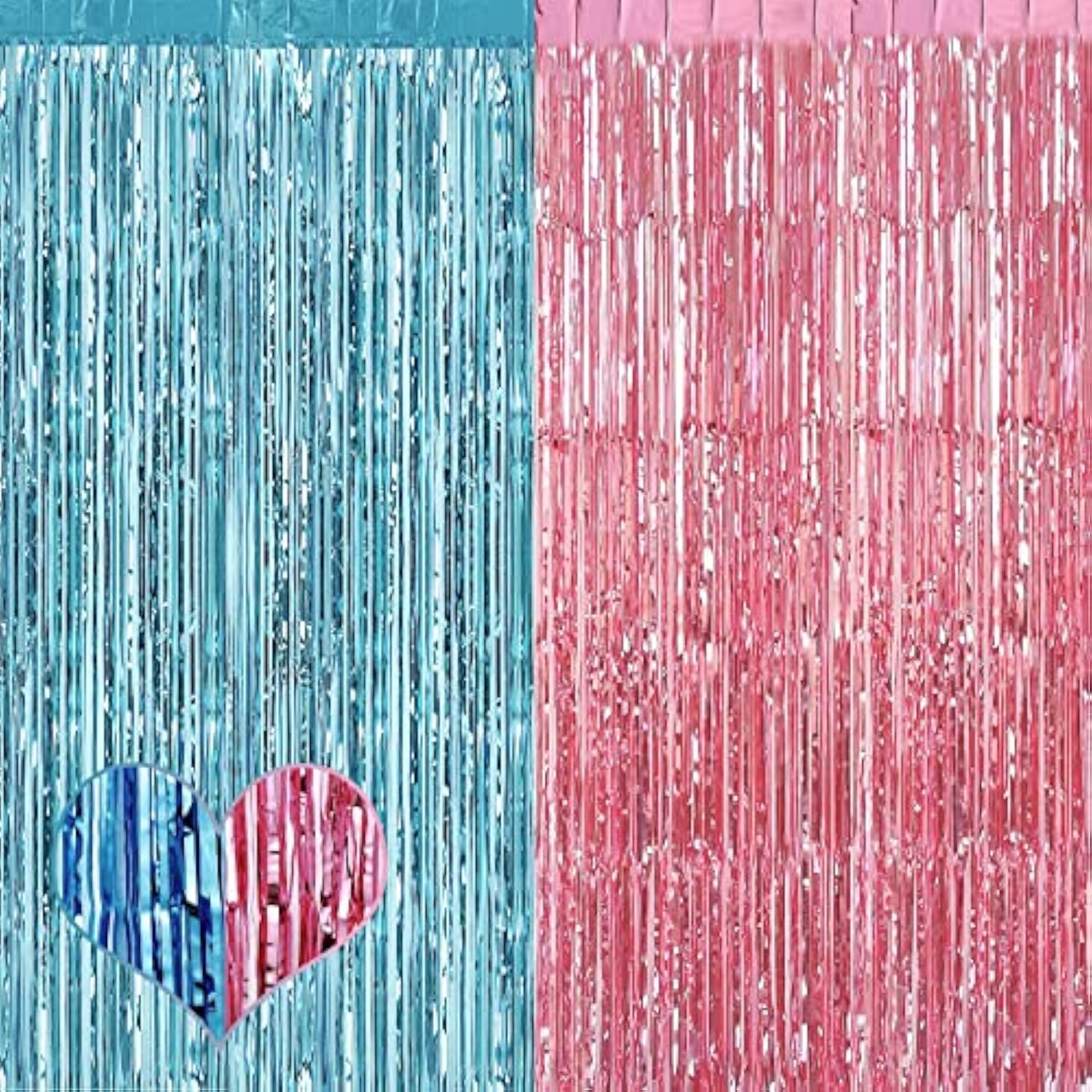 4 Pack 3.2Ft X 6.6Ft Pink Blue Fringe Curtain Backdrop, Metallic Tinsel Foil Fringe Streamers Curtains Background For Photo Booth Wedding Gender Reveal Backdrop Boy Or Girl Birthday Party Decoration