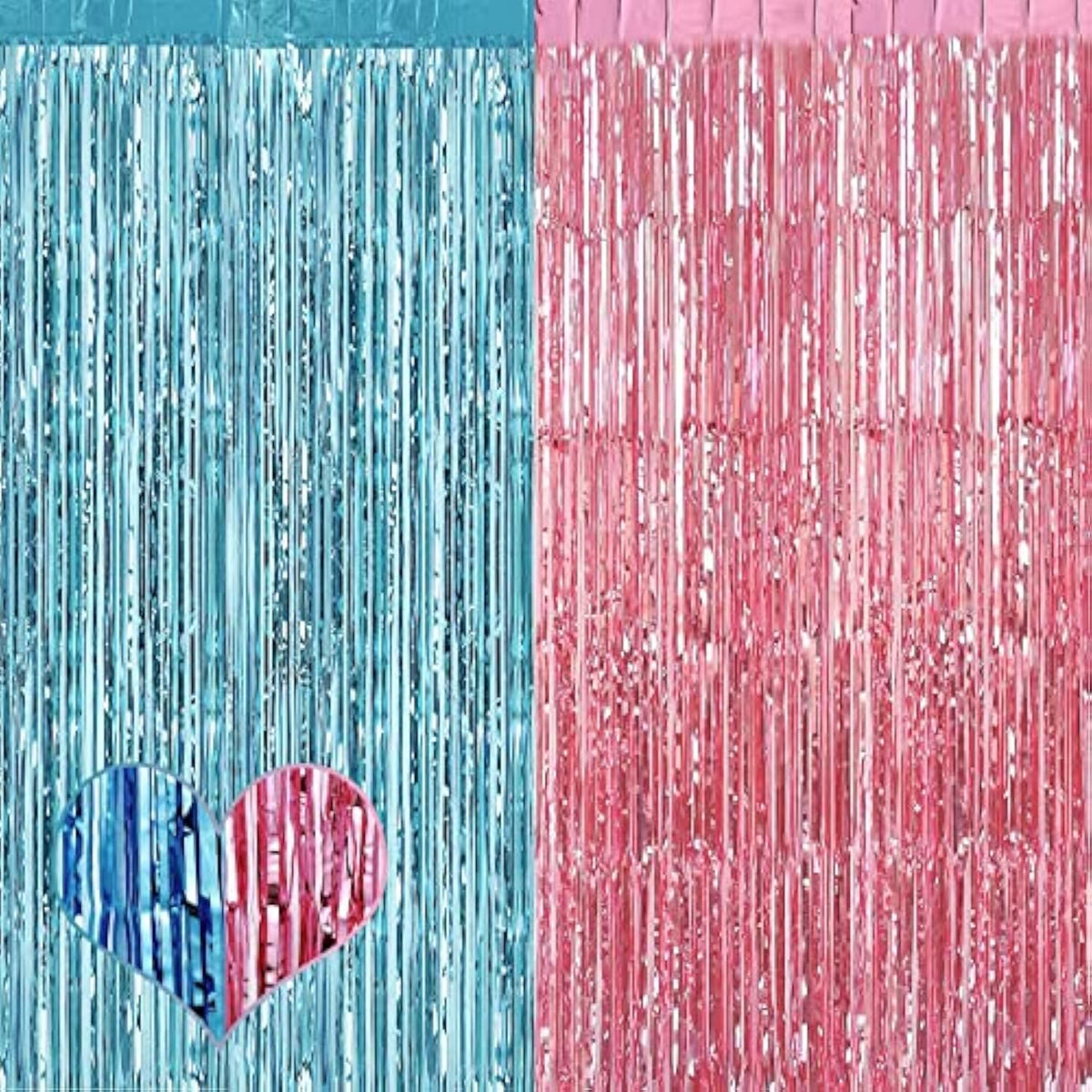 4 Pack 3.2Ft X 6.6Ft Pink Blue Fringe Curtain Backdrop, Metallic Tinsel Foil Fringe Streamers Curtains Background For Photo Booth Wedding Gender Reveal Backdrop Boy Or Girl Birthday Party Decoration