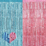 4 Pack 3.2Ft X 6.6Ft Pink Blue Fringe Curtain Backdrop, Metallic Tinsel Foil Fringe Streamers Curtains Background For Photo Booth Wedding Gender Reveal Backdrop Boy Or Girl Birthday Party Decoration
