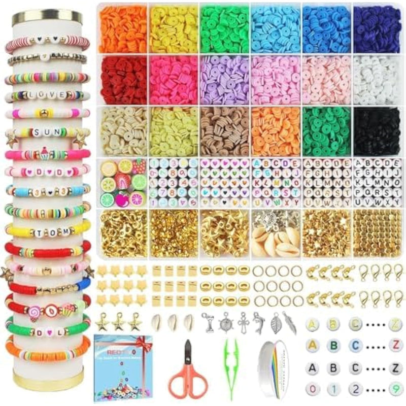 5100 Clay Beads Bracelet Making Kit, Flat Preppy Beads For Friendship Jewelry Making,Polymer Heishi Beads With Charms Gifts For Teen Girls Crafts For Girls Ages 8-12