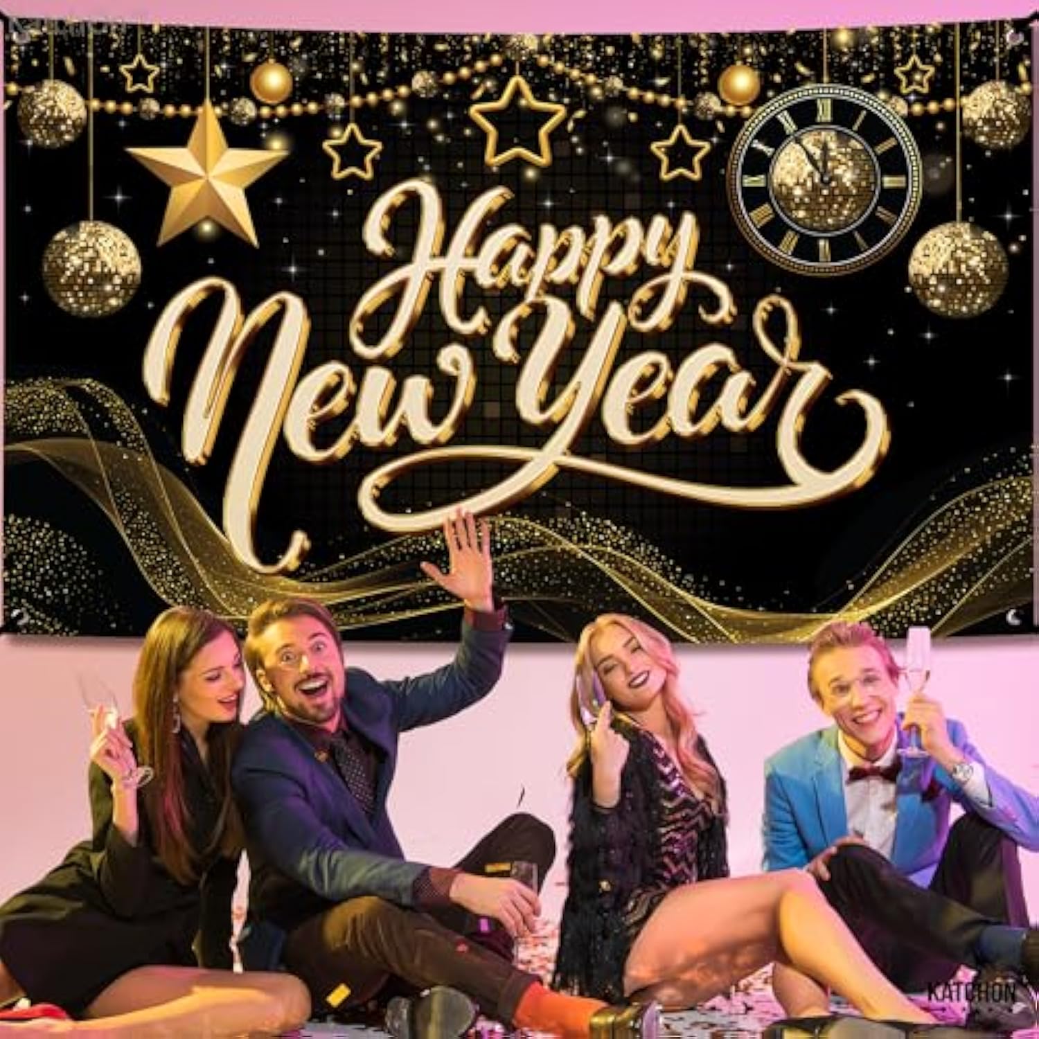 XL Happy New Year Banner 72x44in Backdrop Party Decorations 2026