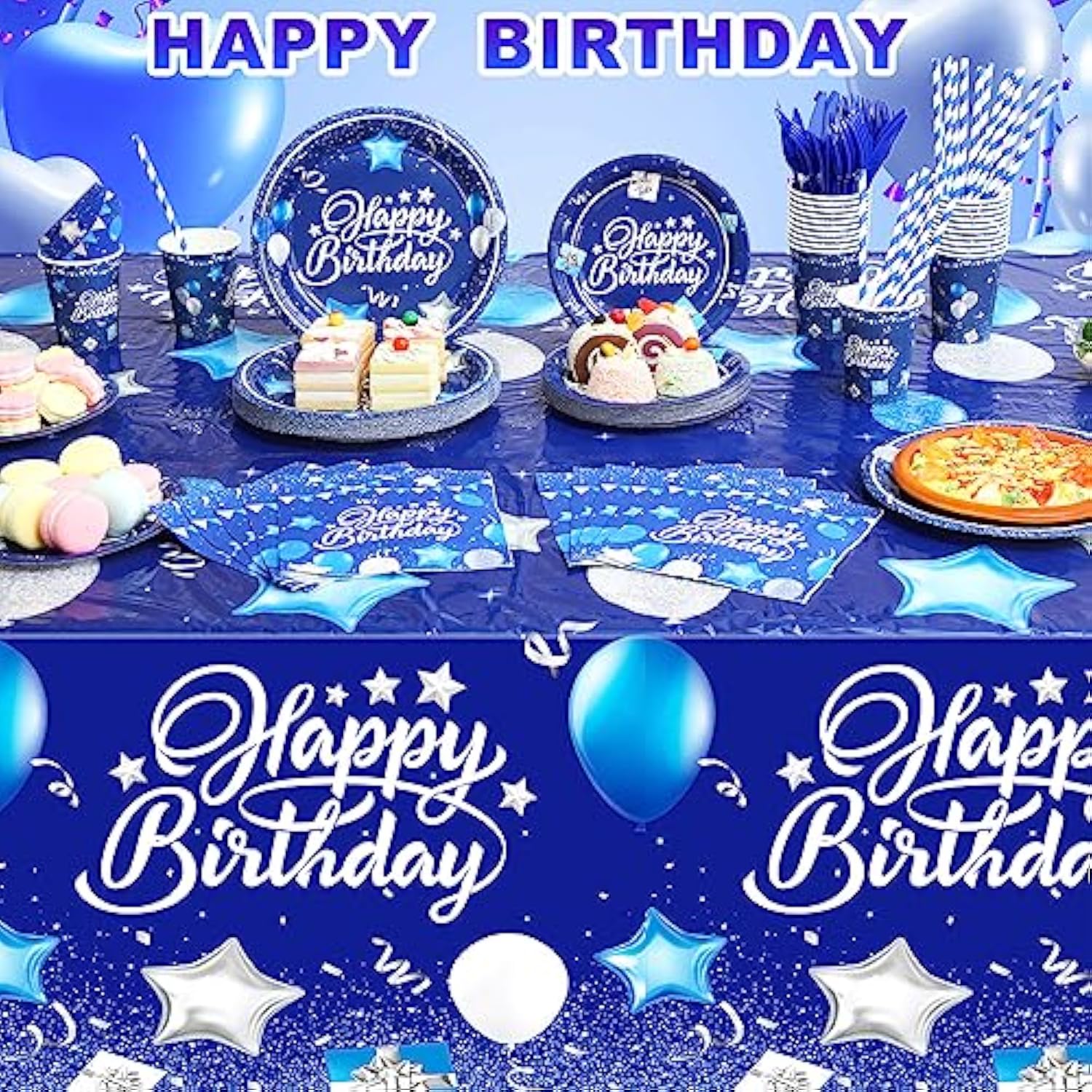 176-Piece Navy Blue Party Tableware Set with Plates, Cups, Napkins & More