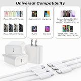 3 Pack 20W USB C Fast Charger with 6FT USB C Cable for iPhone 17 16 15 iPad Wall Charger