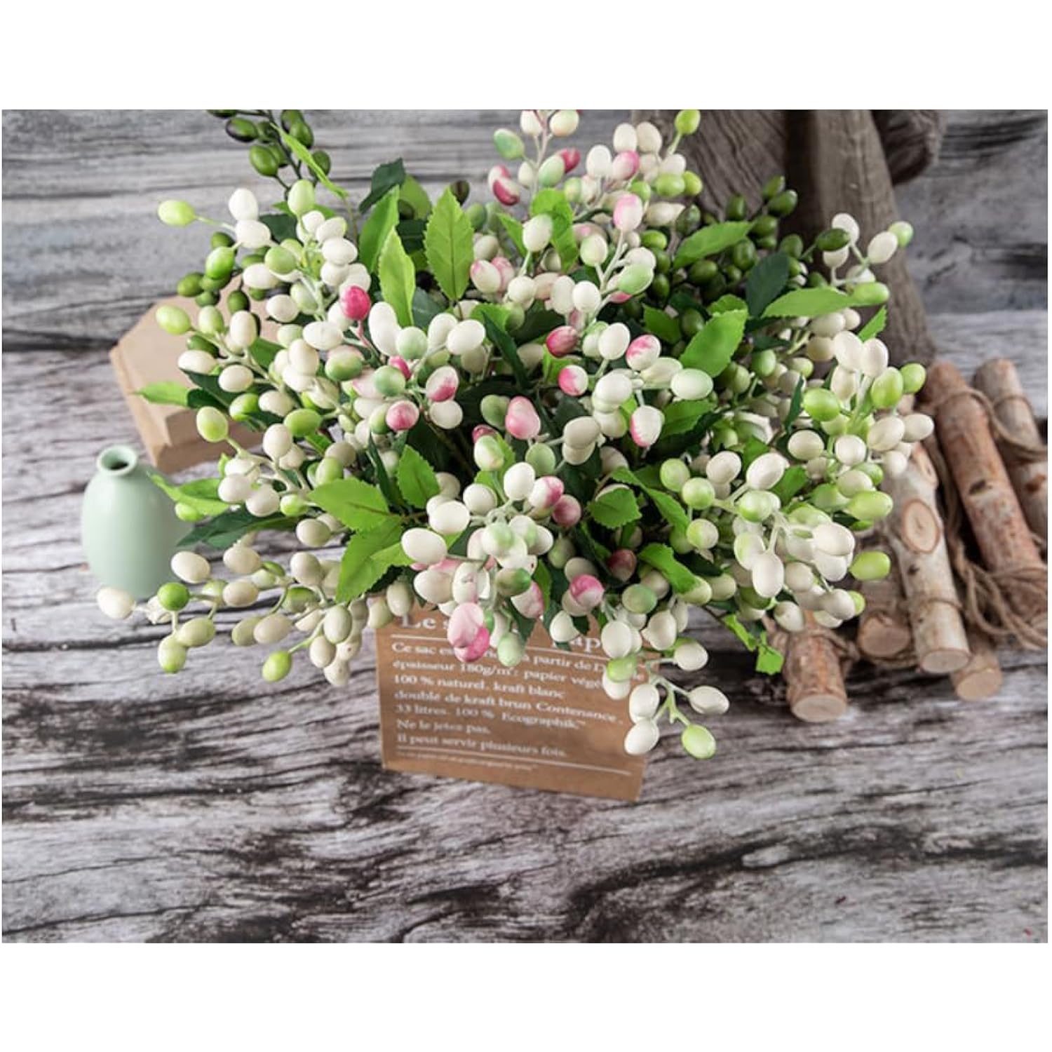 4 Pcs Fake Berries,Artificial Berry Stems,Artificial Blueberries,Fall Picks Fall Decorations For Home Decor Wedding Bouquet Christmas Table Centerpieces Floral Arrangement (White Purple)