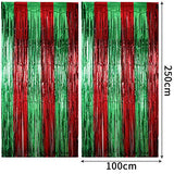 3 Pack Christmas Foil Fringe Curtains 3.28 x 8.2 ft, Red with Green