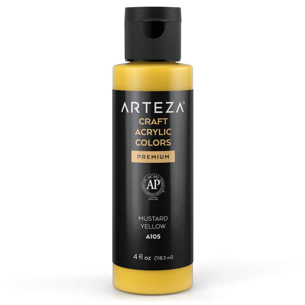 Craft Acrylic Paint, A105 Mustard Yellow, 4Fl Oz (118 Ml) Bottle, Water-Based, Blendable, Matte Acrylic Paint For Art & Diy Outdoor Projects On Glass, Wood, Ceramics, Fabrics, Paper & Canvas