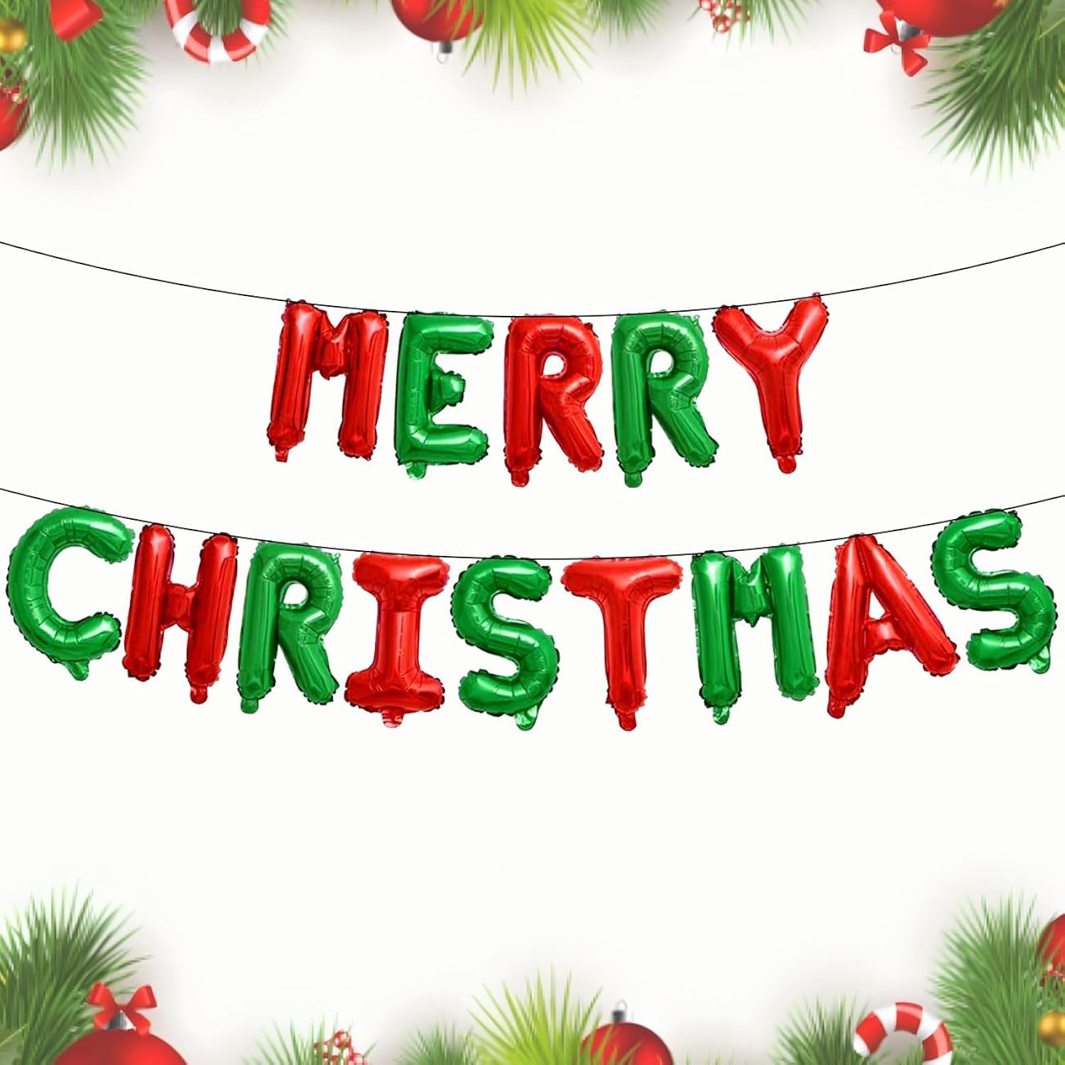 Merry Christmas Letter Balloons Banner, 1 Set Red And Green Merry Christmas Foil Balloon - 16 Inch For Indoor Outdoor Sign Party Decorations Supplies