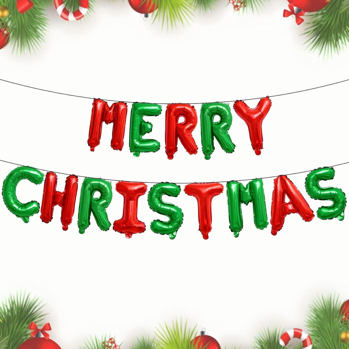 Merry Christmas Letter Balloons Banner, 1 Set Red And Green Merry Christmas Foil Balloon - 16 Inch For Indoor Outdoor Sign Party Decorations Supplies
