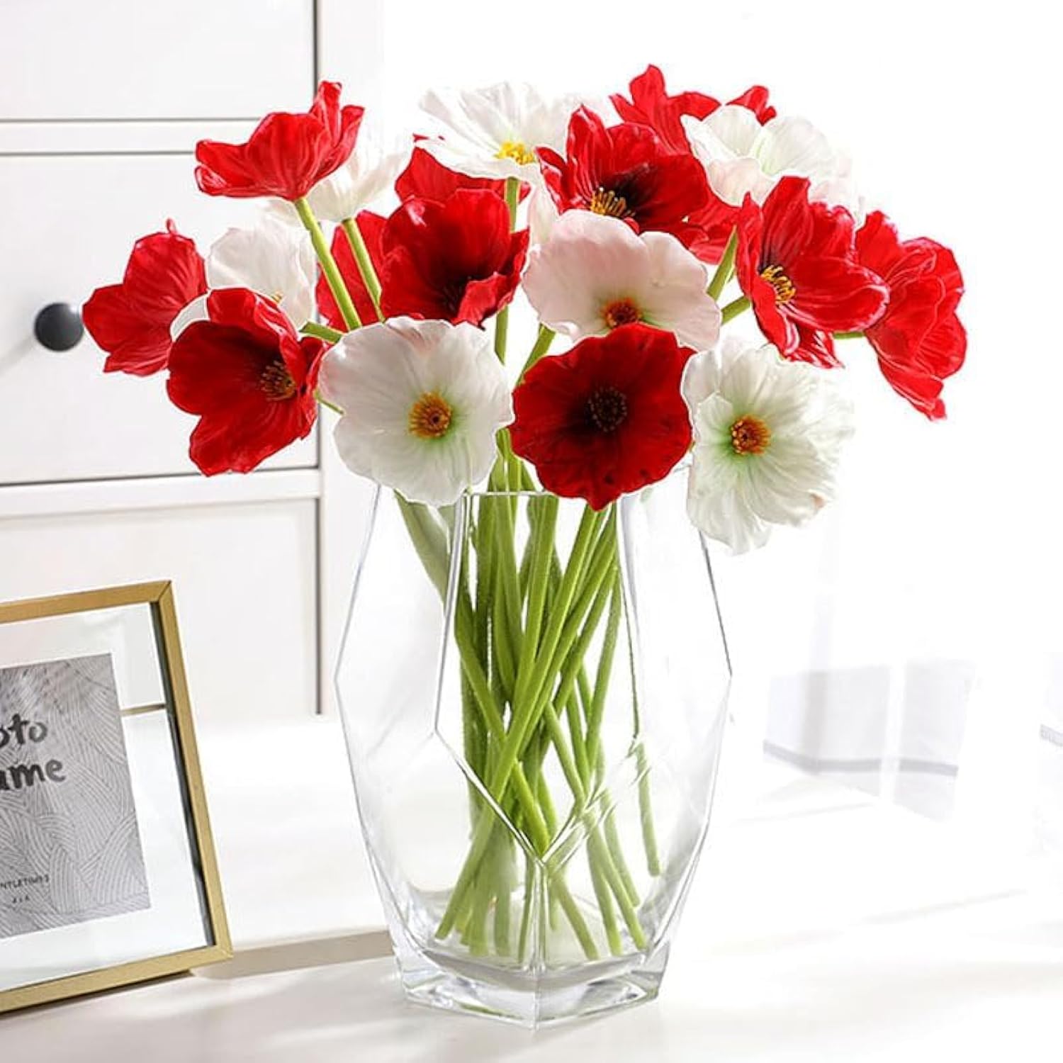 10 Bundles Artificial Poppy Flowers,Artificial Poppy Silk Fake Flowers,No Fade Pu Fake Wild Flowers,Silk Poppies,Fake Poppy Flowers For Home Decor Table Centerpieces Floral Arrangement (Red)