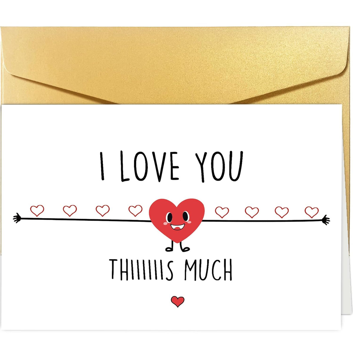 Cute Valentines Day Card For Him Her, Whimsical Anniversary Card For Boyfriend Girlfriend, Funny Happy Birthday Card For Partner Mom Dad, I Love You This Much