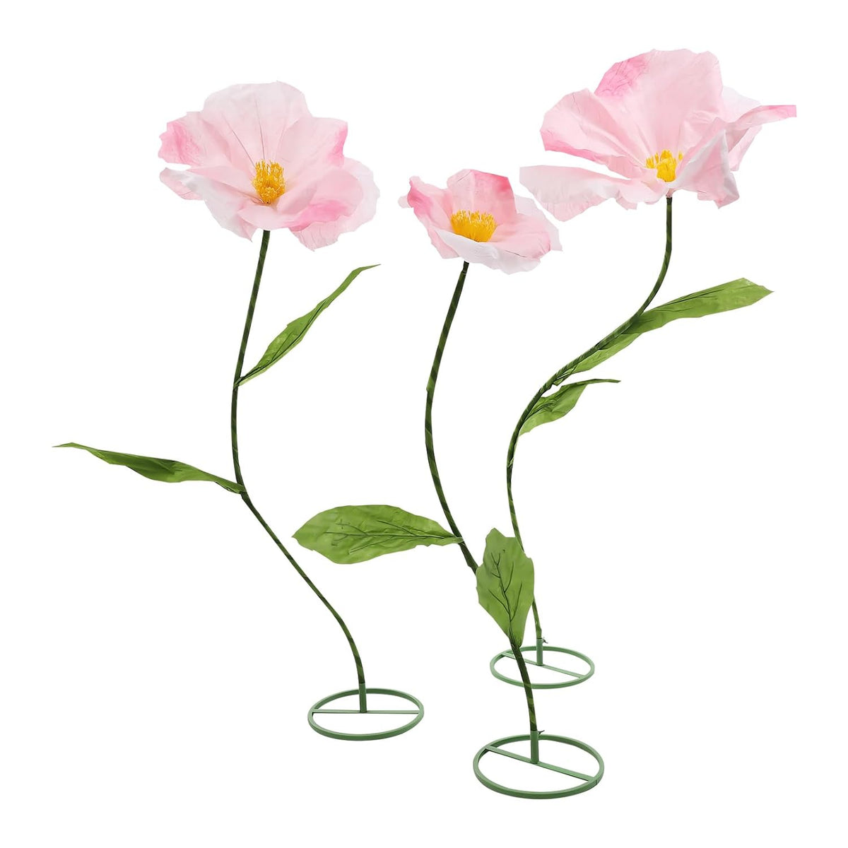3Pcs Giant Artificial Flower Poppy Floor Standing 4.6Ft / 5.2Ft /5.9 Ft, Adjustable For Wedding Decoration Reception, Background Backdrop Photo Props, Shop Window (Pink)