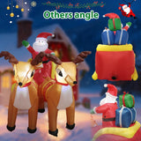 7Ft Long Christmas Inflatable Indoor Outdoor Decoration, Santa Carries Gifts On A Red Sleigh Pulled By 2 Reindeer Blow U