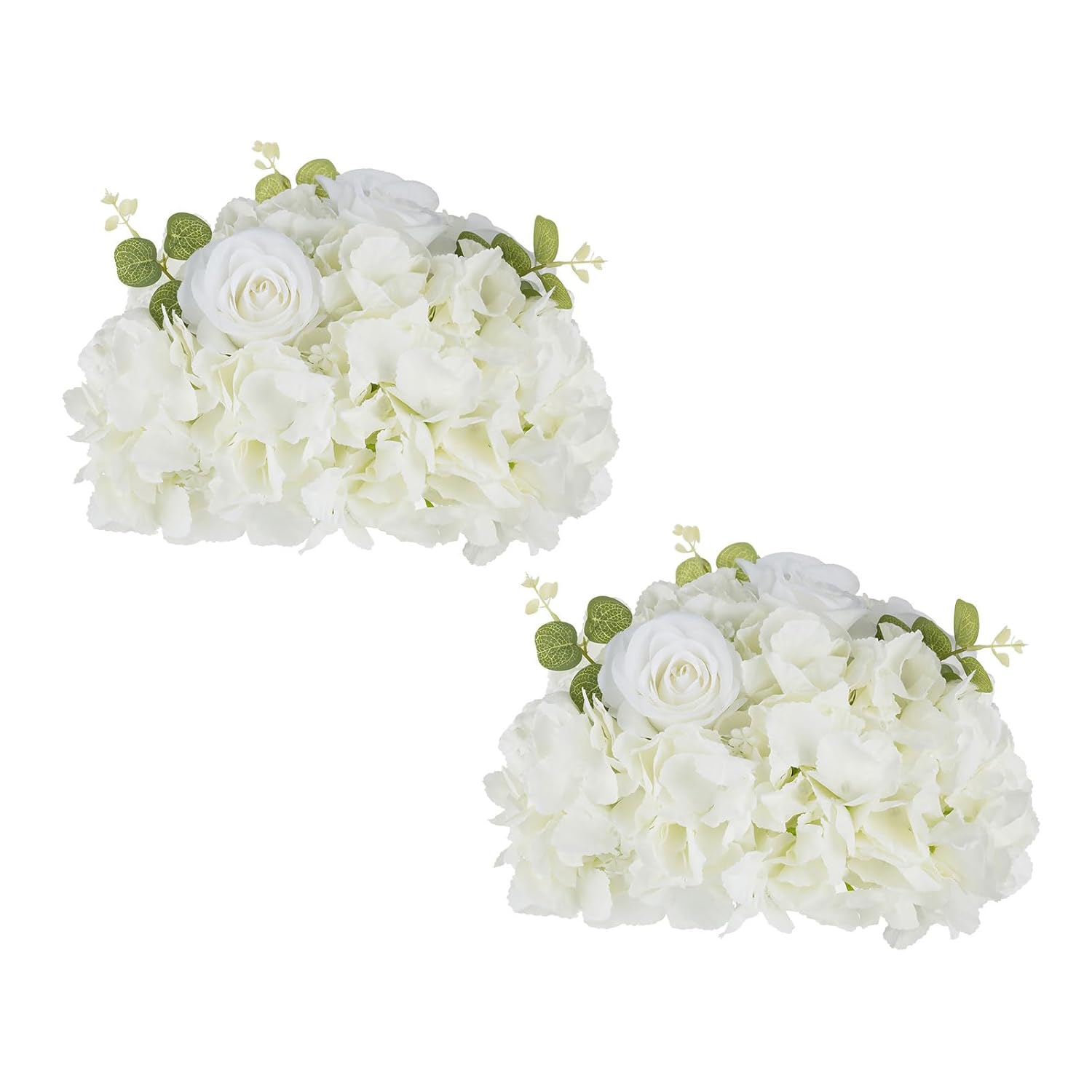 Artificial Flower Balls Wedding Centerpieces 2 Pcs 11.8" White Fake Flowers Rose Hydrangea Ball Arrangement Center Pieces For Table Silk Floral Bouquet For Wedding Party Home Decor