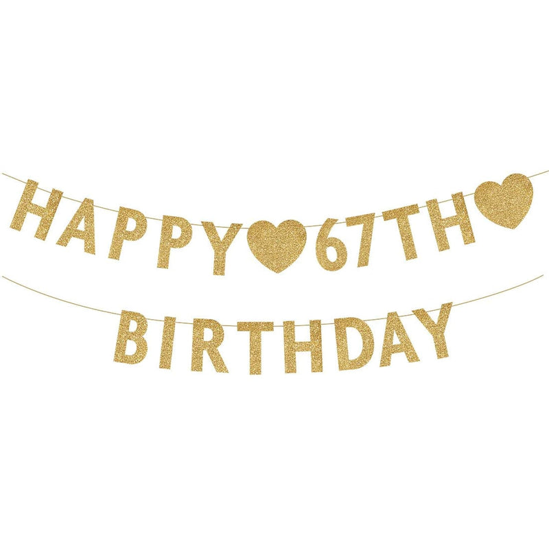 Gold Happy 67Th Birthday Banner, Glitter 67 Years Old Woman Or Man Par