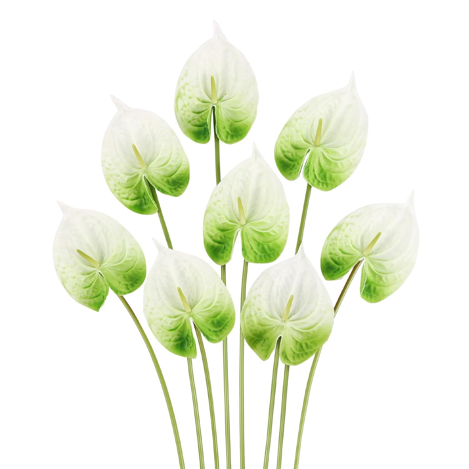 8Pcs Artificial Anthurium Flowers 24.8’’ Pu Real Touch Tropical Flowers Faux Anthurium Flowers With Long Stems For Wedding Bouquet Home Party Outdoor Decor(White&Green)