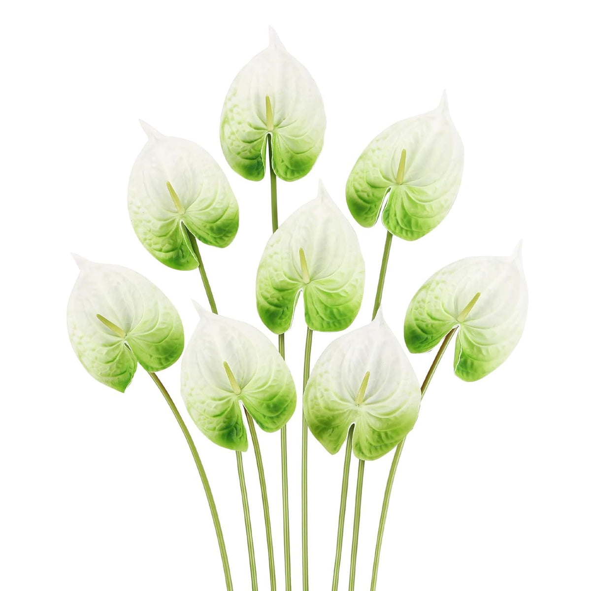 8Pcs Artificial Anthurium Flowers 24.8’’ Pu Real Touch Tropical Flowers Faux Anthurium Flowers With Long Stems For Wedding Bouquet Home Party Outdoor Decor(White&Green)