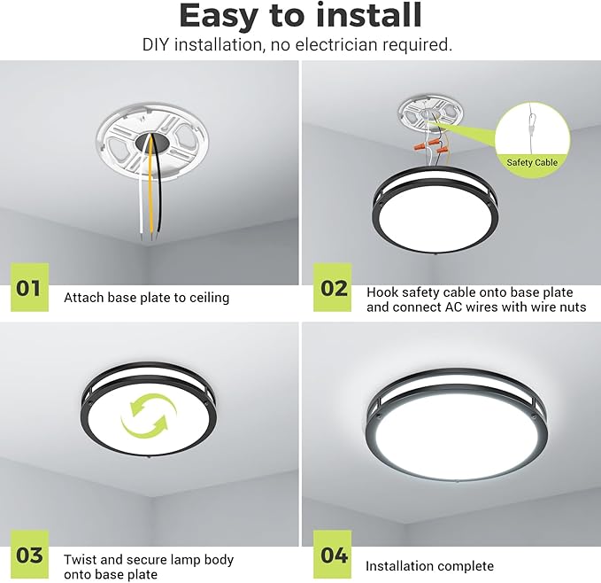 13 Inch Flush Mount Ceiling Light Fixture 2 Pack Dimmable LED Ceiling Lights Black 24W 5 Color Temperature Adjustable 3000K to 6500K for Bathroom Bedroom Hallway Modern Ceiling Lamps