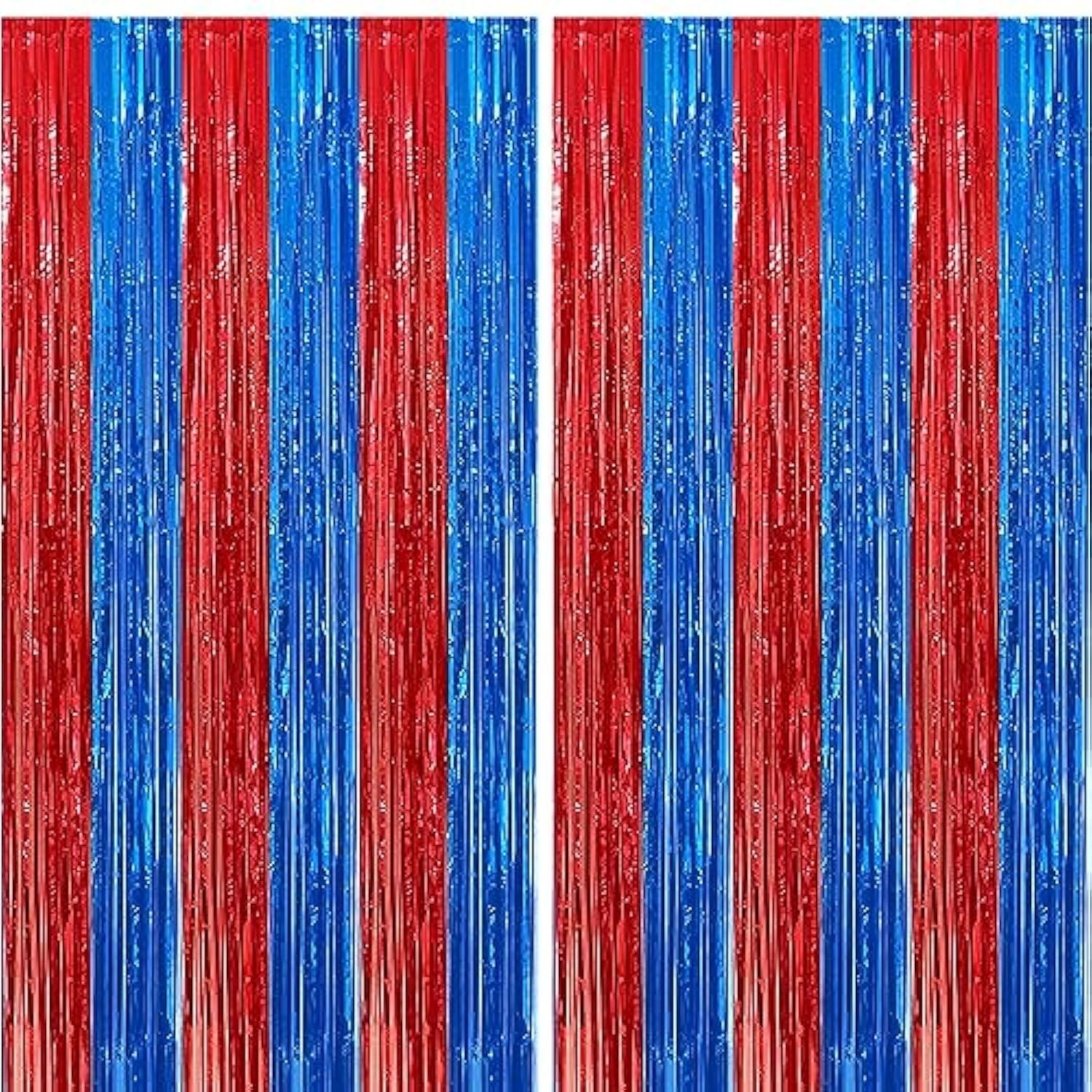 2Pack Red & Blue Foil Fringe Curtains, Tinsel Streamer Backdrops for Party Decor
