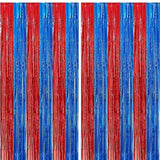 2Pack Red & Blue Foil Fringe Curtains, Tinsel Streamer Backdrops for Party Decor