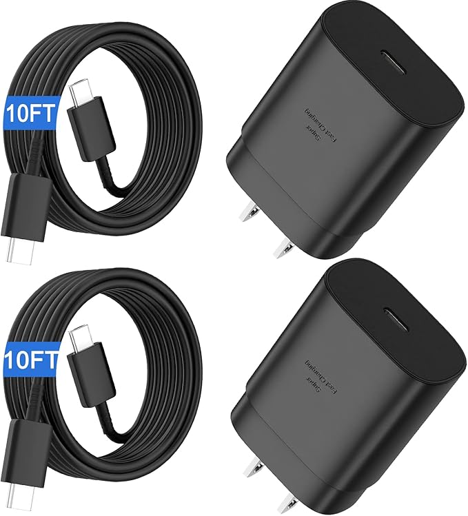 25W USB C Super Fast Charger with 10FT Type C Cable Fast Charging Block for Samsung Galaxy S26 S25 S24 S23 iPhone 17 16