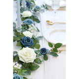 5Ft Handcrafted Artificial Rose Flower Garland, Dusty Blue Flowers Greenery Garland For Wedding Ceremony Garlands Backdrop Arch Flowers, Ceremony Reception Table Decorations