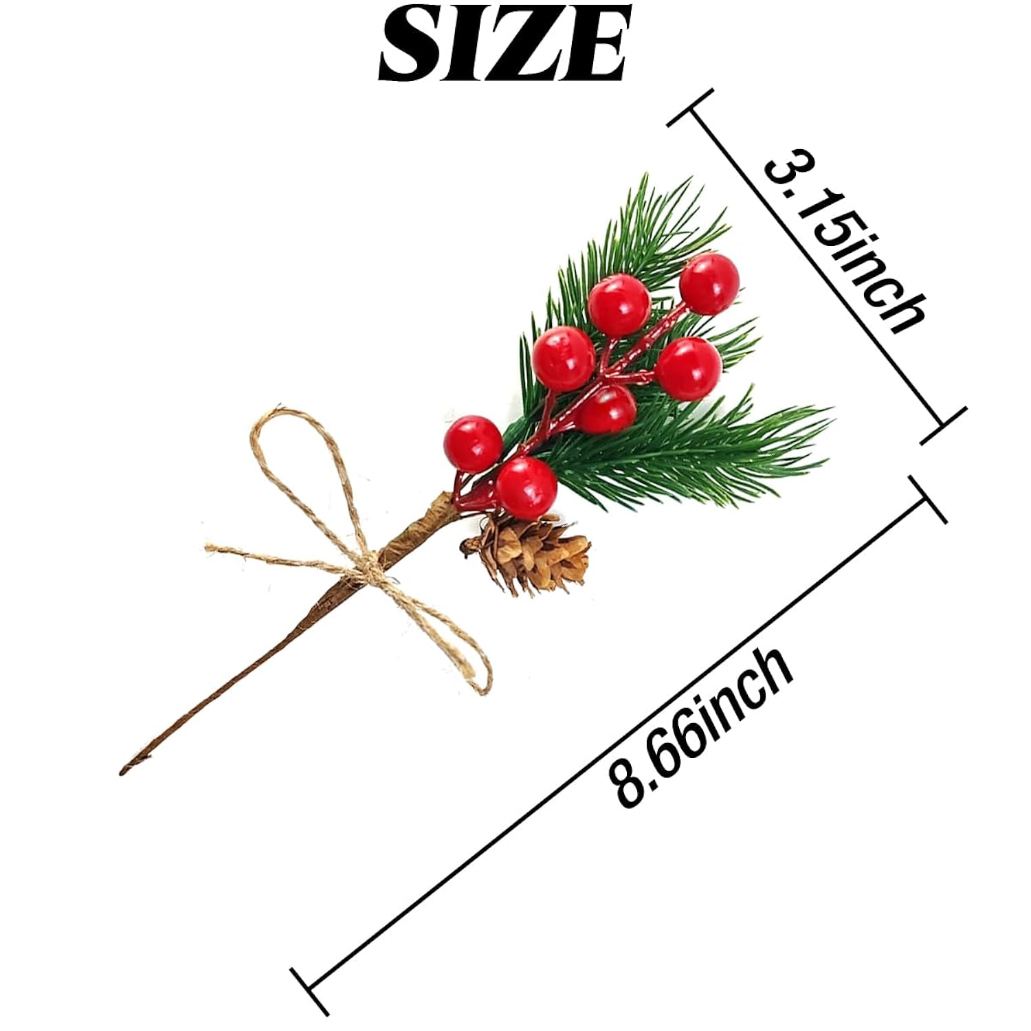 20Pcs 8Inch Pine Cone Red Berry Picks Stems Crafts Branch Christmas Wreath, Holly Artificial Evergreen Branches Tiny Pine Cones Picks Décor Floral Picks For Christmas Flower Wreaths Diy