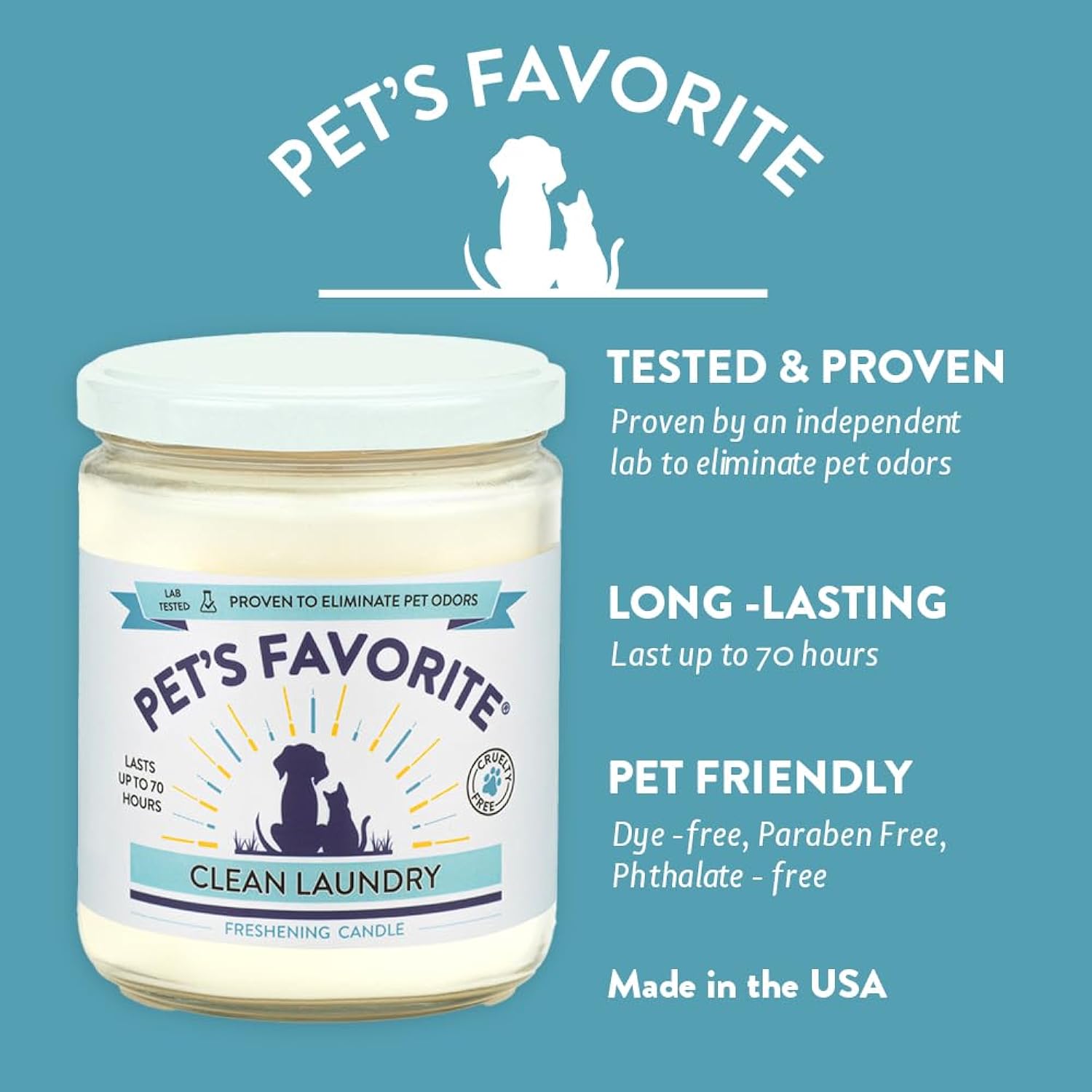 Pet Odor Candle, Clean Burning, Long Lasting Scented Candles With A Cotton Wick. (Fresh Laundry, Pack Of 1)