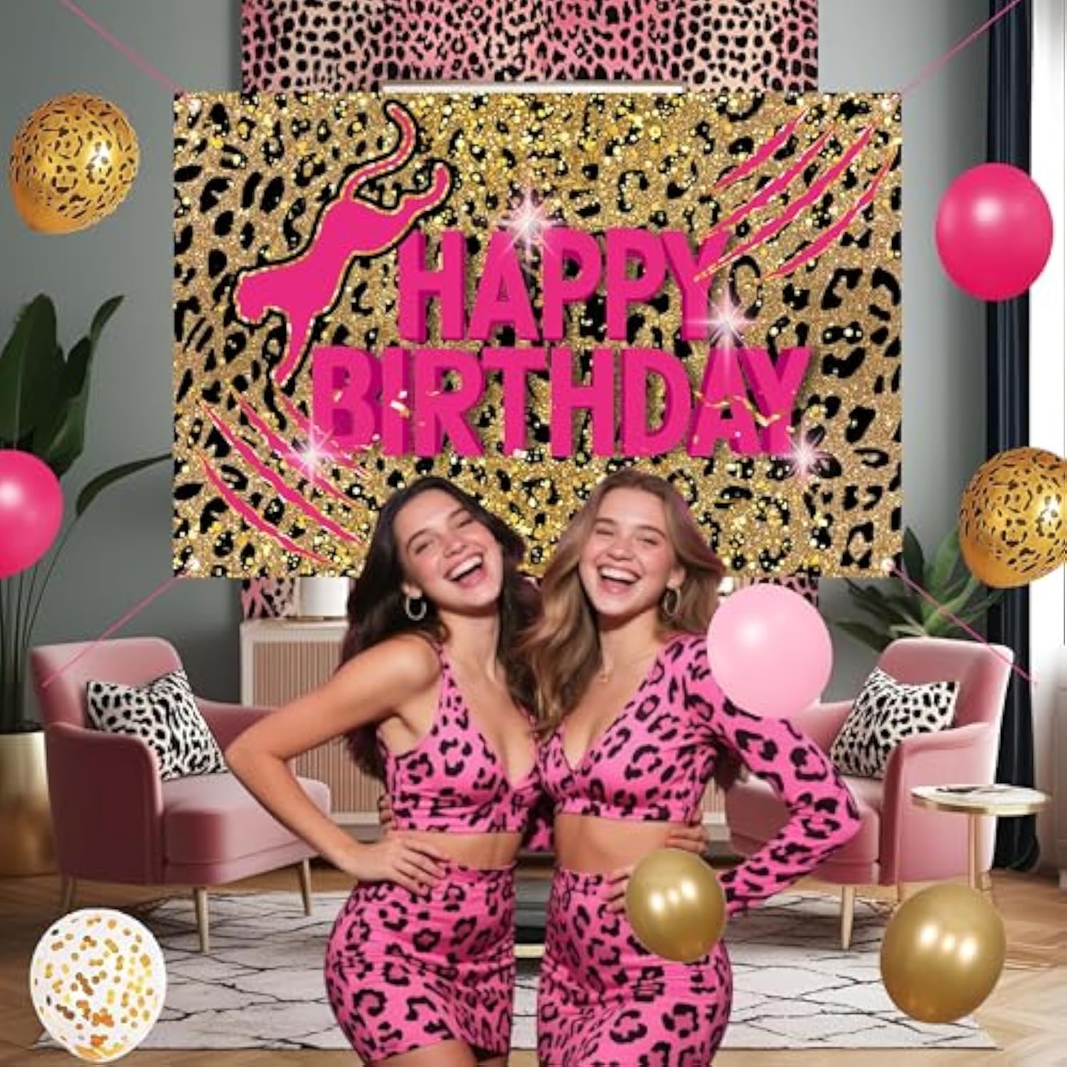 Pink Leopard Print Birthday Decorations Set Balloon Arch for Girls