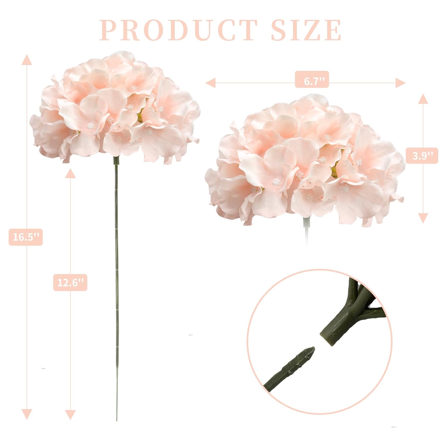 10 Pcs Hydrangea Artificial Flowers, Silk Artificial Hydrangea Head With Stem Hydrangea For Bridal Wedding Baby Shower Home Party Decoration (Blush Pink)