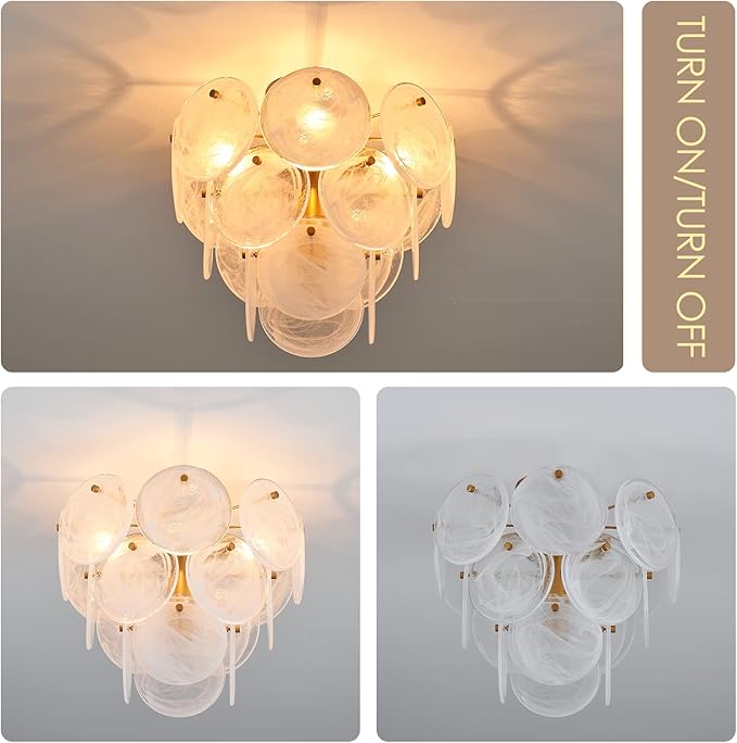 4 Light Gold Glass Ceiling Light Vintage Flush Mount Chandelier Fixture
