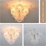 4 Light Gold Glass Ceiling Light Vintage Flush Mount Chandelier Fixture