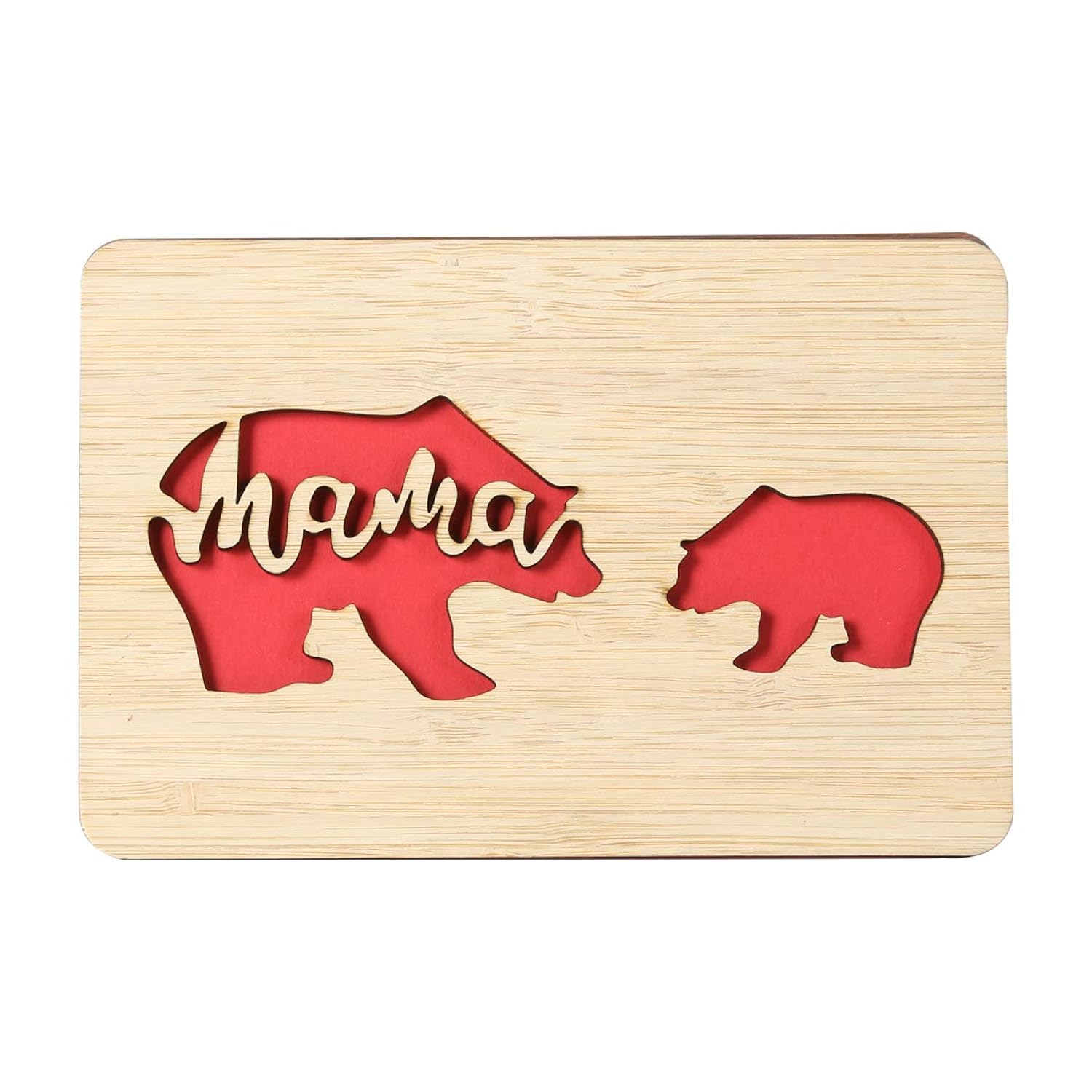 Handmade Birthday Card,Wooden Mother'S Day Card From Daughter Or Son,Mother'S Day Gifts For Mum From Kids,Lovely Bear Baby And Mom Pattern Design,Unique Birthday Presents For Mum