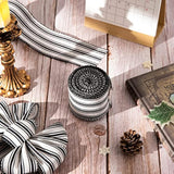 2 Rolls Farmhouse Wired Edge Ribbon White Black Striped Fabric Ribbon