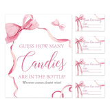 50Pcs Bow Guessing Game Cards With Sign Coquette Pink Bowknot Guess How Many Candies Game Cards For Birthday Baby Shower Wedding Supplies
