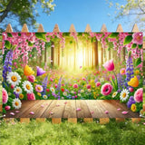 Hello Spring Banner - Wood Deck & Forest Floral Style - 71X43 Inches Polyester - Spring Banners For Outside - Banner For Patio, Garden, Pathway