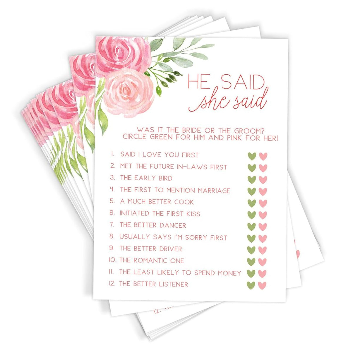 Bridal Shower Games – He Said She Said Game With Fun Bride And Groom Trivia, Wedding Shower Activity, Pink Floral Design, 50 Guests