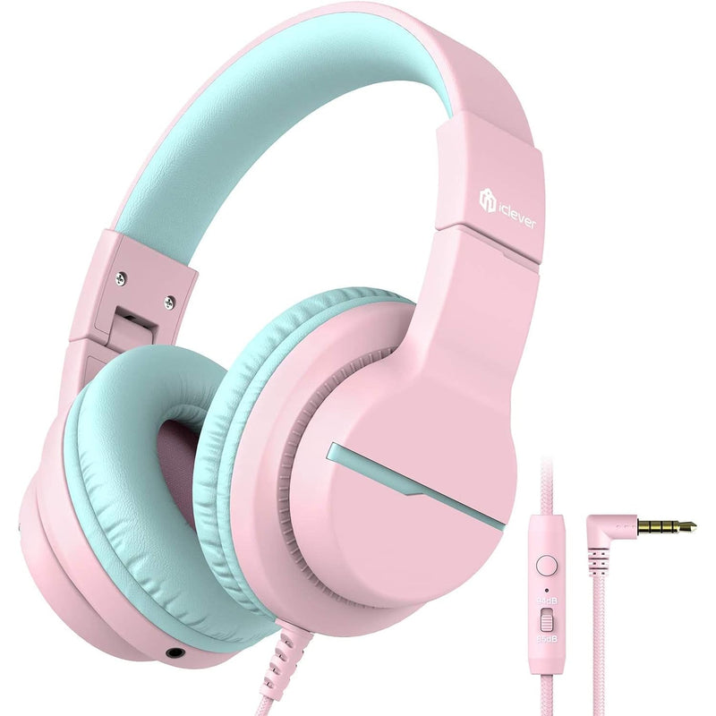 HS19 Kids Headphones, 85/94dB Volume Limit, Mic, Foldable, Shareport, Pink