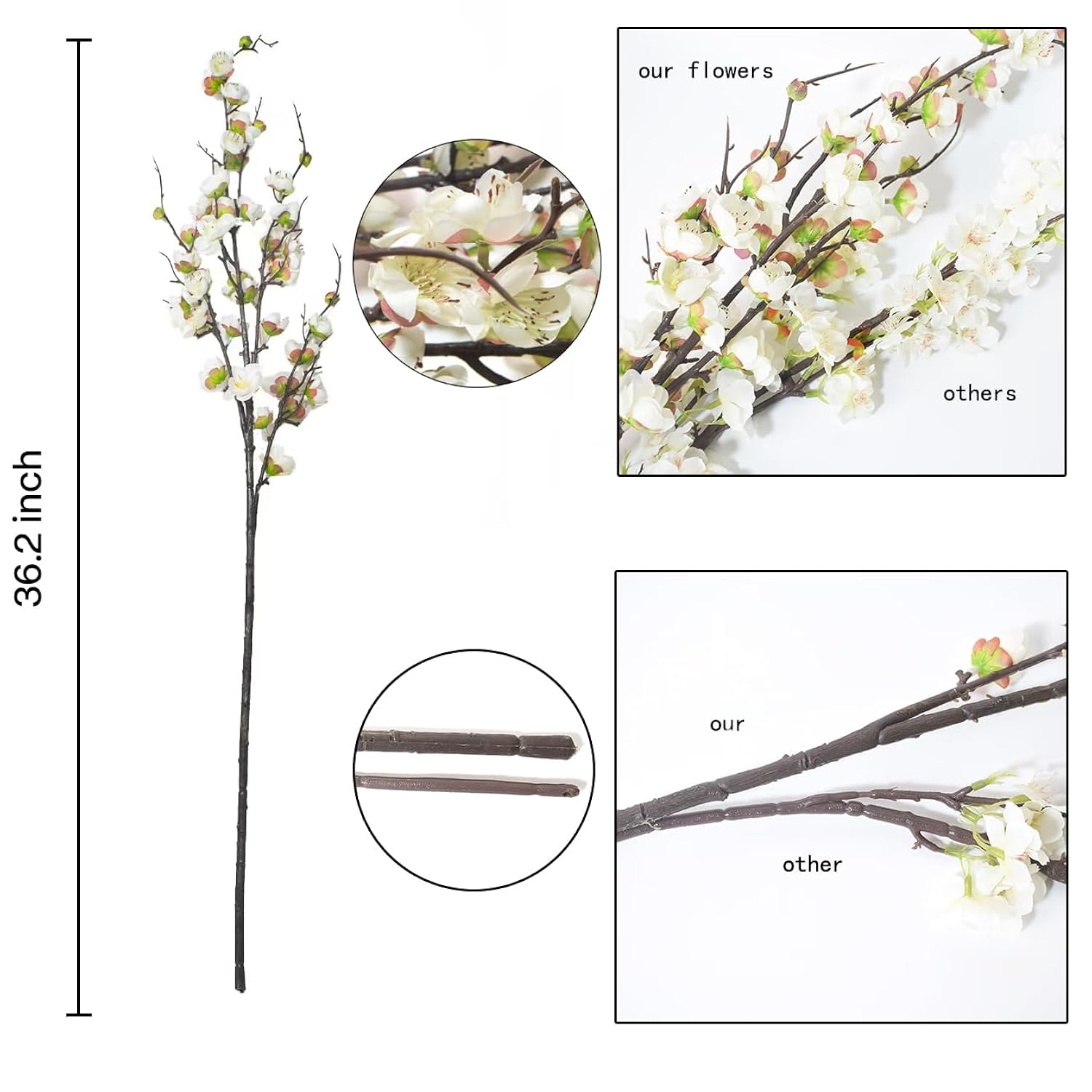 Cherry Blossom Branches, Faux Flowers Greenery Stems Branches Stems For Vase, 39" Long Stem Artificial Flowers Leaves Bouquet Decorations For Wedding, Living Room, Home, Hotel 3Pcs